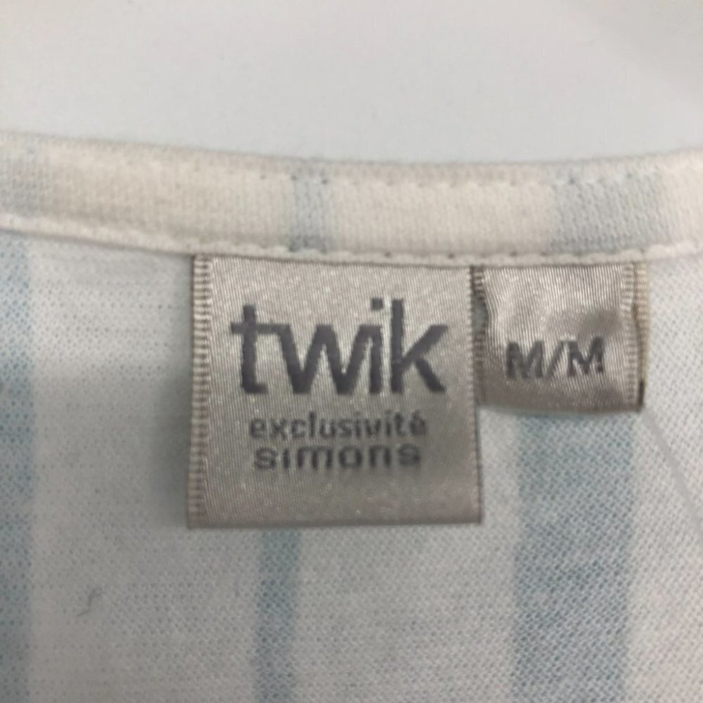 TWIK Simons blue white stripe tie front short sleeve crop top M - Picture 6 of 14